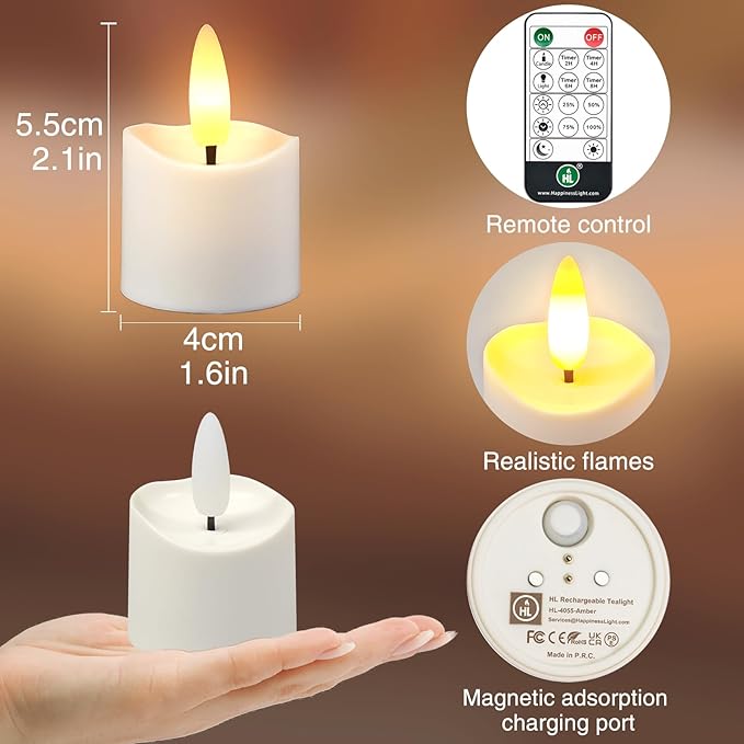 HL Rechargeable Waterproof Tea Lights,100H+ Highly Bright Led Flameless Candl...