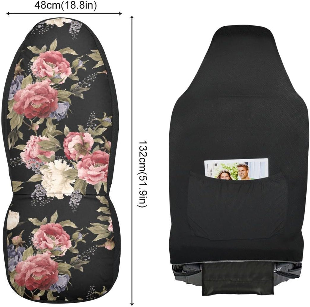 Dark Vintage Floral Flowers Print Car Seat Covers Set of 2,Seamless Floral Pa...