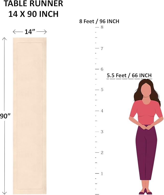 Solino Home Linen Table Runner 90 Inches Long - Classic Hemstitch 100% Pure L...