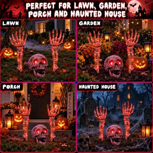 Halloween Skeleton Decorations Outdoor, Light Up Skull Head & Skeleton Ha...