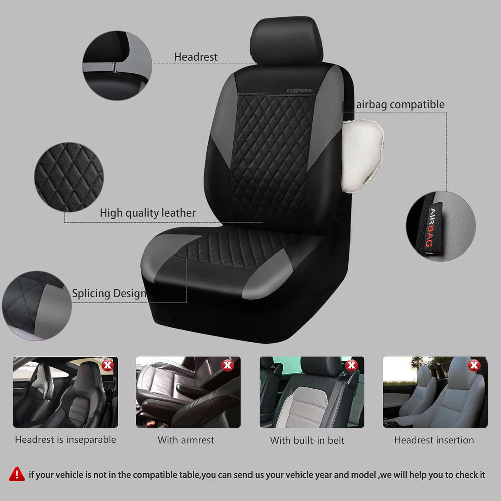 CAR PASS Quilting Leather Seat Covers Full Set,Universal Waterproof Deluxe PU...