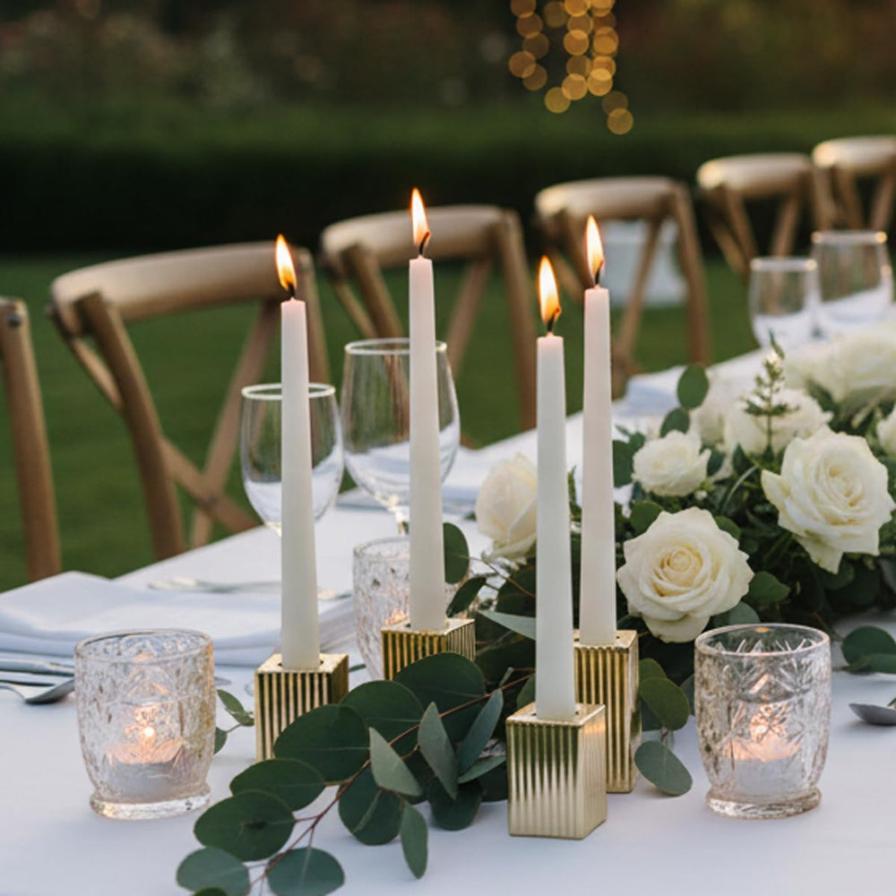 LETINE 12pcs Gold Vertical Stripe Glass Candlestick Holders - Chic Taper Cand...