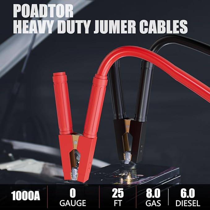 0 Gauge 25 Feet Jumper Cables for Car Battery, Heavy Duty Automotive Booster