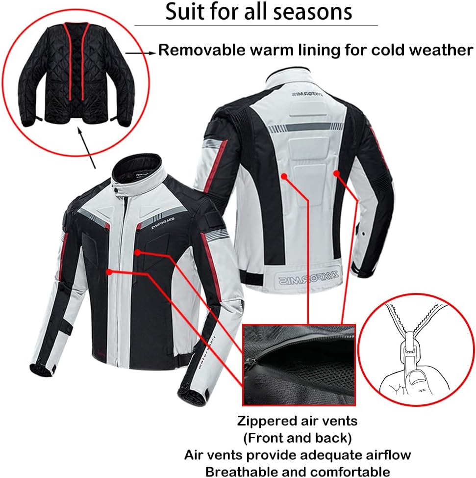 Motorcycle Jacket for Men with Removable CE Armor All Season
