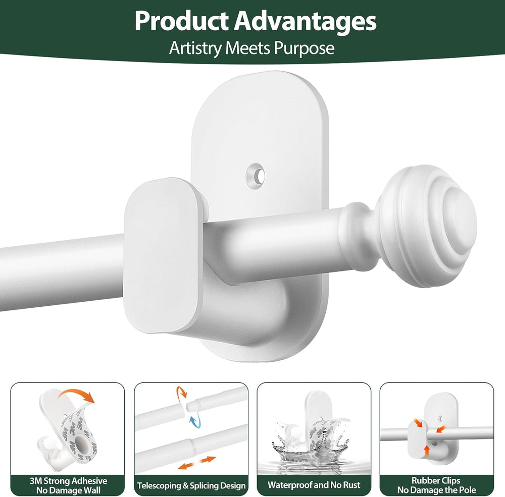 KAMANINA Curtain Rods No Drilling for Windows 32 to 86 Inches, White 2 Pack