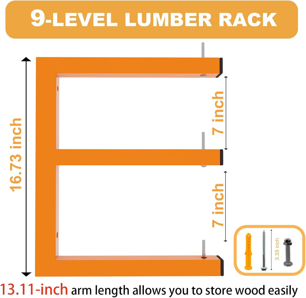 6 Pack Wall-Mounted Lumber Rack, Heavy Duty Wood Storage Racks, 9-Level Syste...