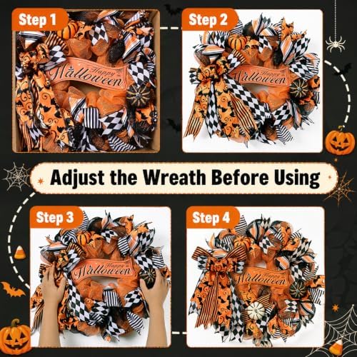 Halloween Wreaths for Front Door, Halloween Wreath with Ribbon Bow