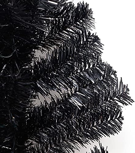 Juegoal Lighted Artificial Halloween Black Christmas Tree, 4FT Black Tinsel P...
