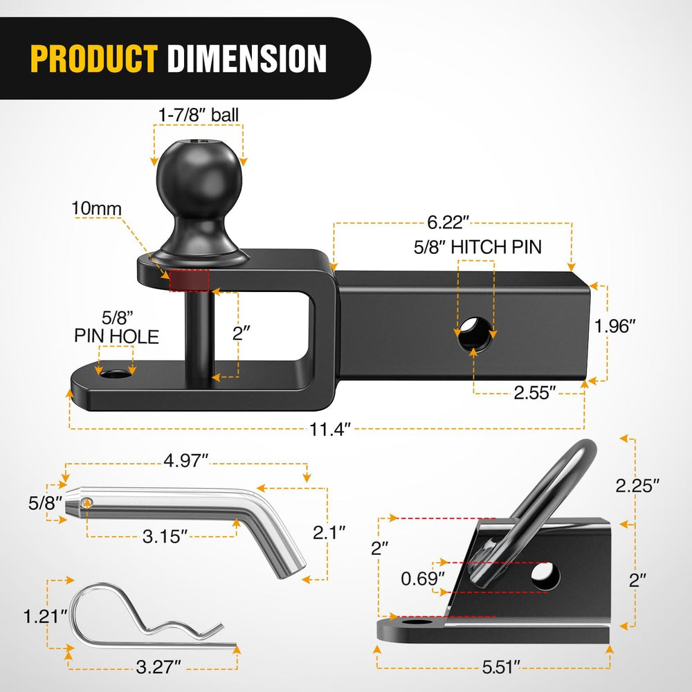 Nilight 3 in 1 ATV UTV Multi Hitch Mount with 2 Inch Receiver 1-7/8 inch Ball...