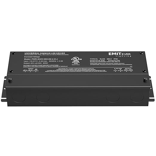 EMITEVER Dimmable Led Driver, 200W AC 110V-277V to DC 24V Transformer, 5-in-1