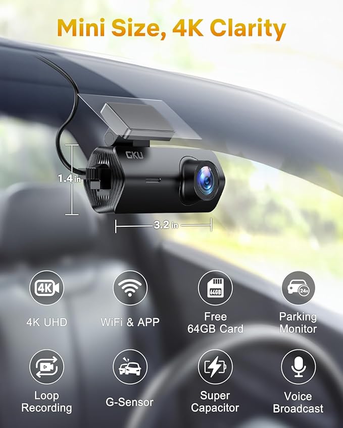 GKU 4K Dash Cam, Dash Cam Front