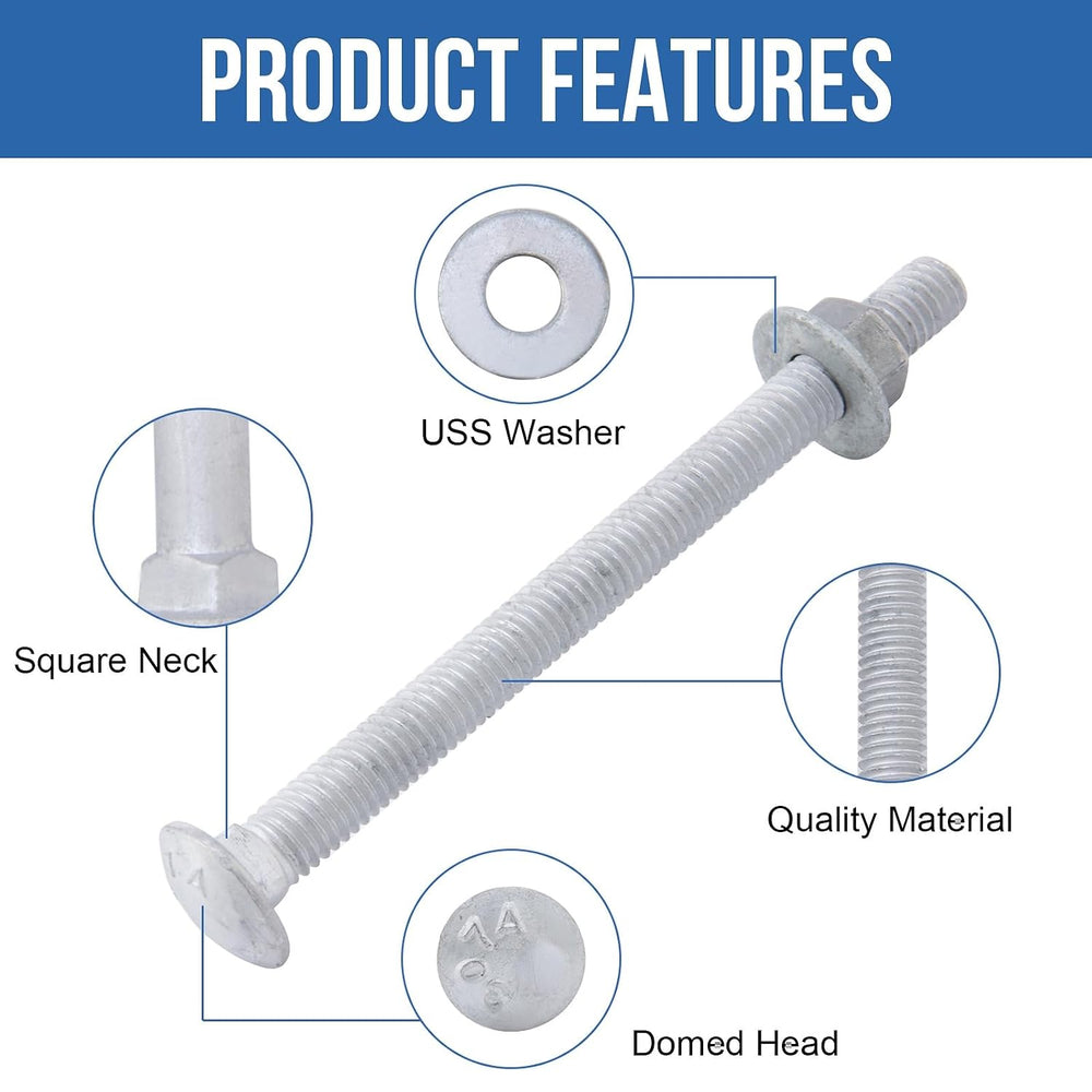 1/2" x 5" Carriage Bolts (25 PCS), Hot Dip Galvanized, Heavy Duty R...
