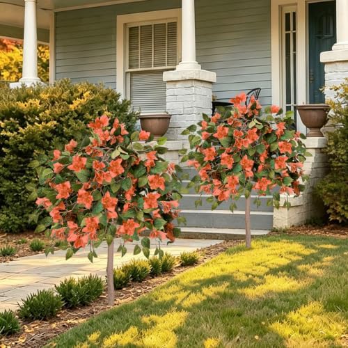 2PCS Fall Tree 4FT Artificial Bougainvillea Tree with Ground Spike UV Resista...