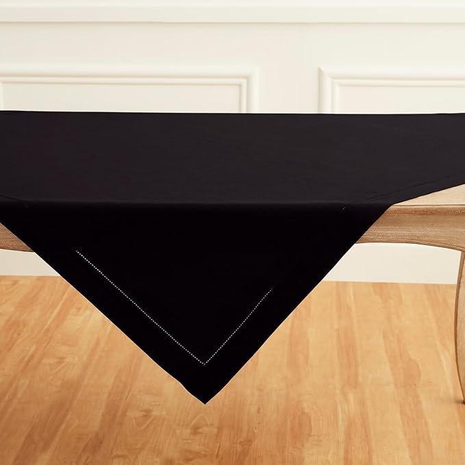 Solino Home Black Linen Tablecloth 52 x 52 Inch - 100% Pure Linen Square Tabl...