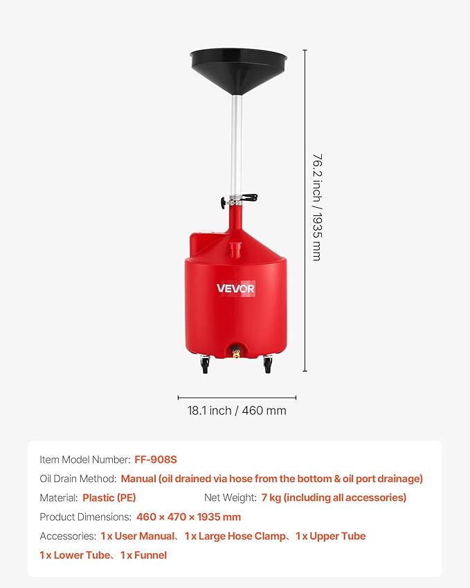 VEVOR 18 Gallon Waste Oil Drain Tank, Industrial Fluid Drain Tank