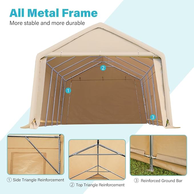 ADVANCE OUTDOOR 13x20 ft Carport 2 Roll up Doors & Vents Outdoor Portable