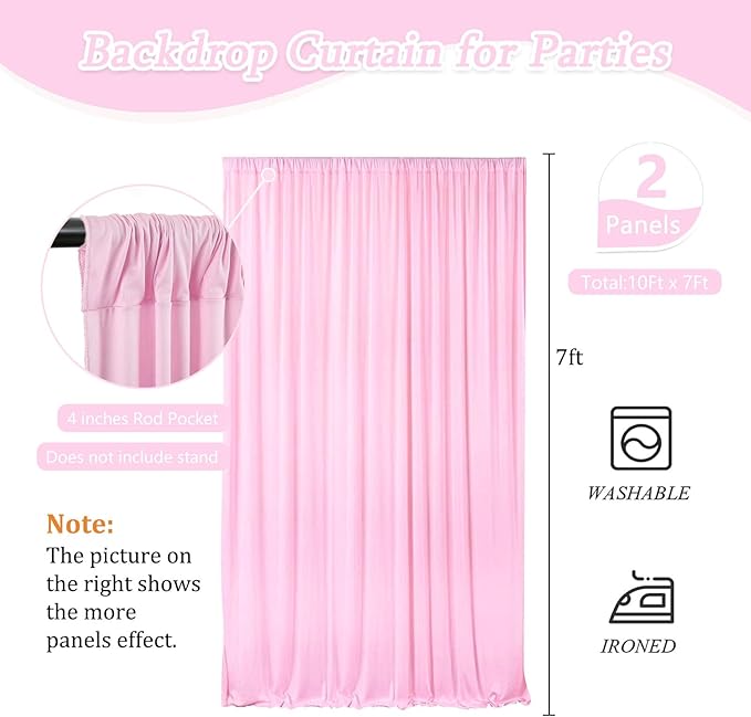 10 x 7 Feet Light Pink Backdrop Curtain for Partie, Background Curtains for P...
