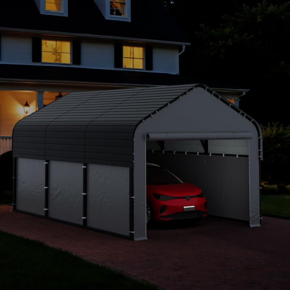 10x16 Heavy Duty Metal Carport, All-Weather Enclosed Car Garage