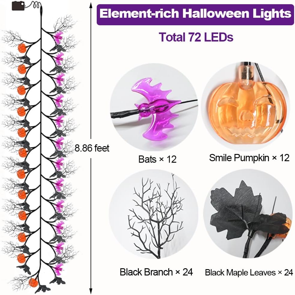 2026 Halloween Decor Lights 8.86FT 72 LED Willow Vine Twig with Timer Battery...