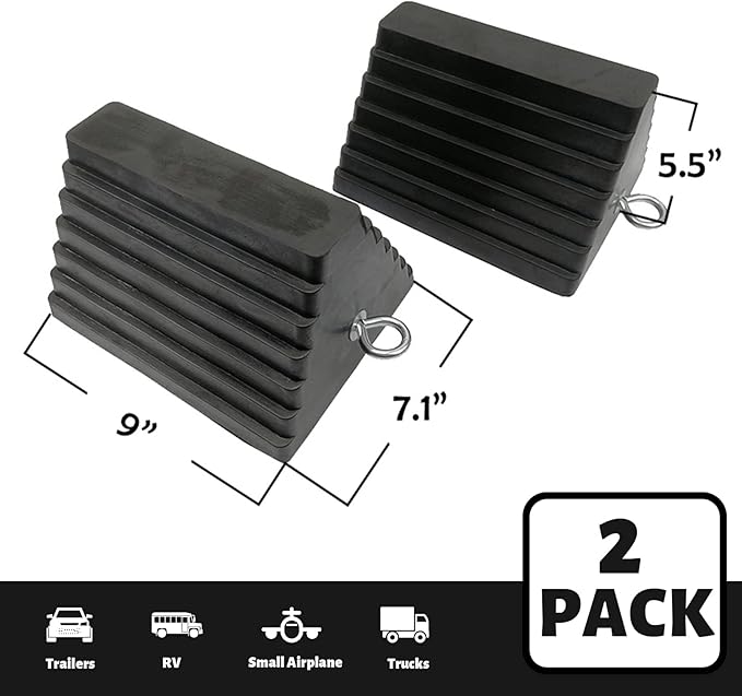 ROBLOCK 2 Pack Wheel Chocks Rubber Heavy Duty Black