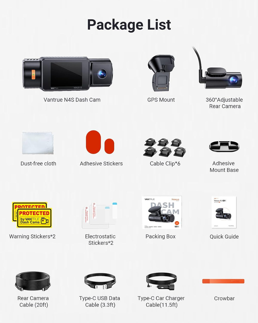 Vantrue N4S 2.7K 3 Channel Dash Cam, Triple STARVIS 2 Night Vision