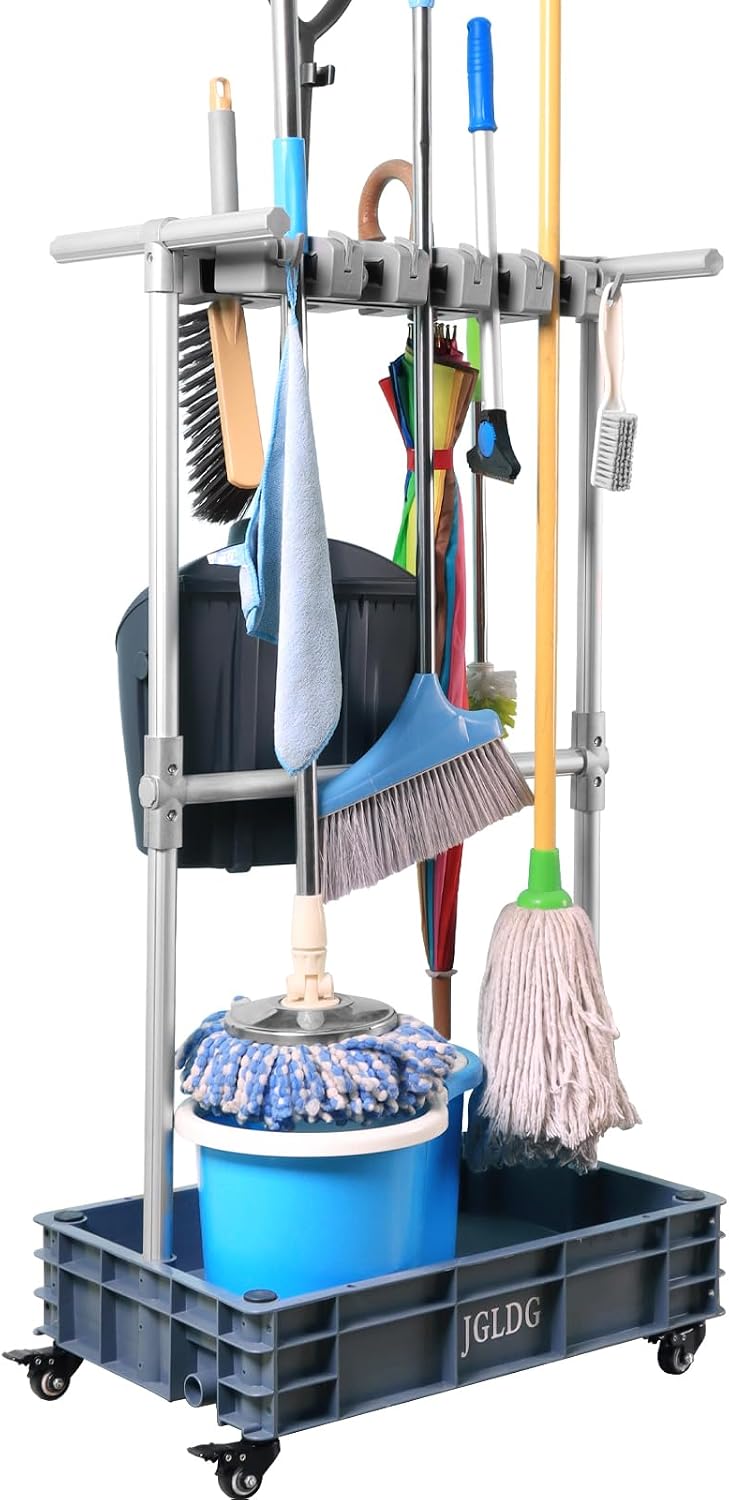 Mobile Mop and Broom Holder,Efficient Storage Solution for Cleaning Tools Kee...