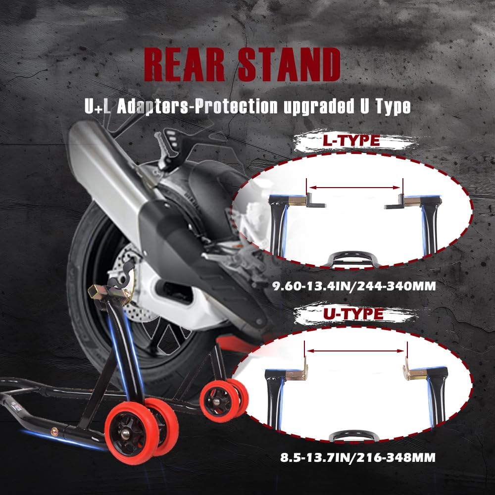 Motorcycle Stands Front Rear, 850lbs Front and Rear Combo Stand Lift with 4 T...