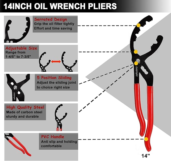 5Pcs Adjustable Oil Filter Pliers Set, Universal Oil Filter Removal Tool