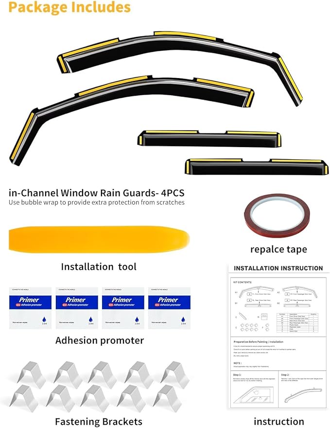 Tape-On Window Rain Guards Fit for Toyota RAV4 2019 2020 2021 2022 2023 2024 ...