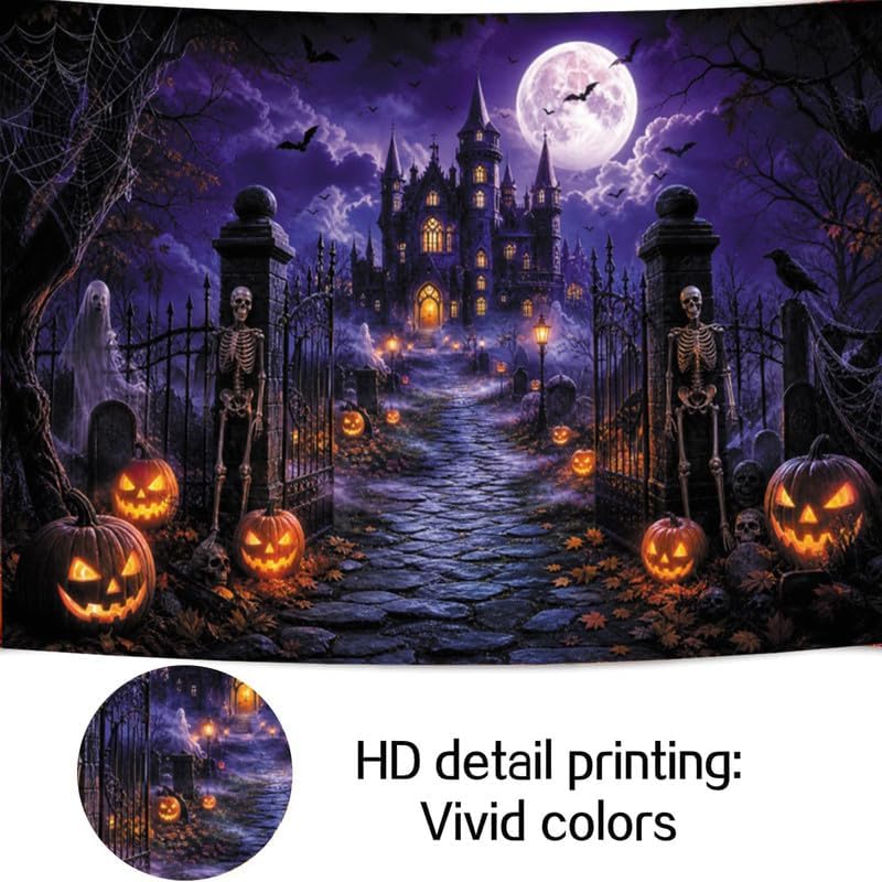 Halloween Backdrop 10x8ft Spooky Castle Moon Night Backdrop for Photography