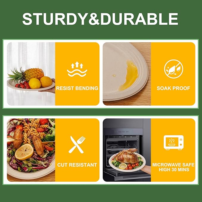 WELLIFE 100% Compostable Oval Paper Plates 12 Inch, Biodegradable Bagasse (12...