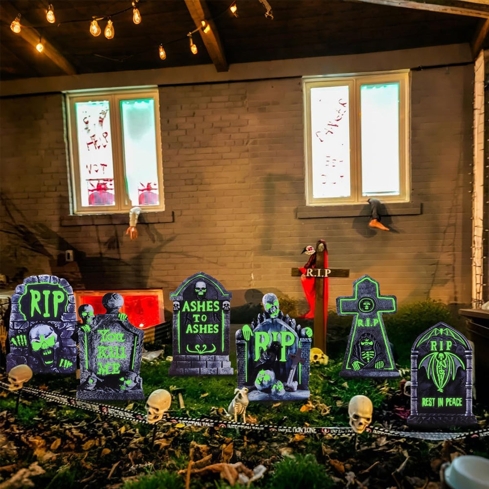 Halloween Decorations Outdoor Tombstone Yard Sign with Stakes 6PCS Glow in th...