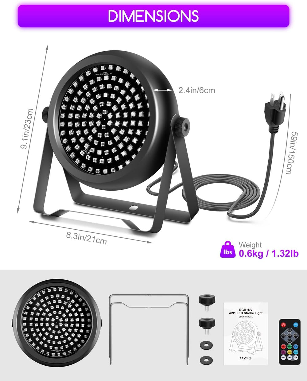 Telbum Strobe Light for Parties, 126 LED RGB+UV Strobe Light Halloween, DJ Li...