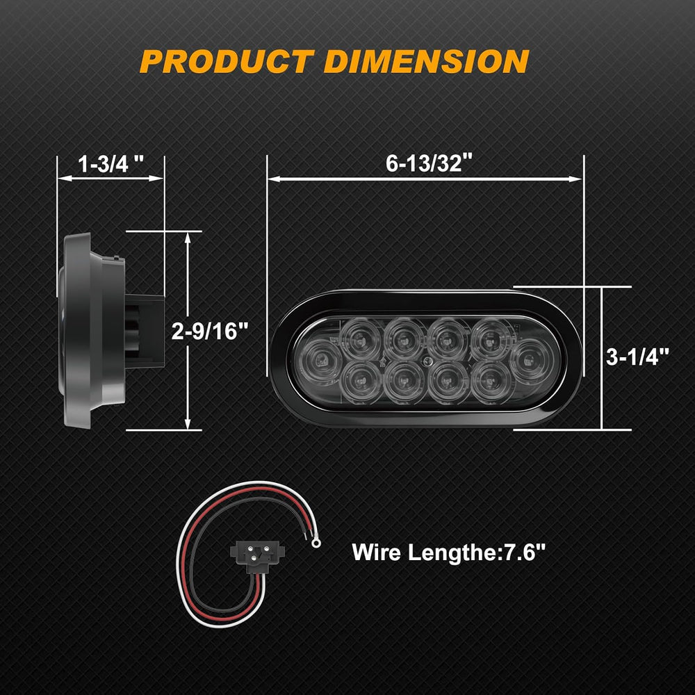 6" Oval Smoked Lens LED Trailer Tail Light Kit,4 Red+2 White,Stop/Brake/...