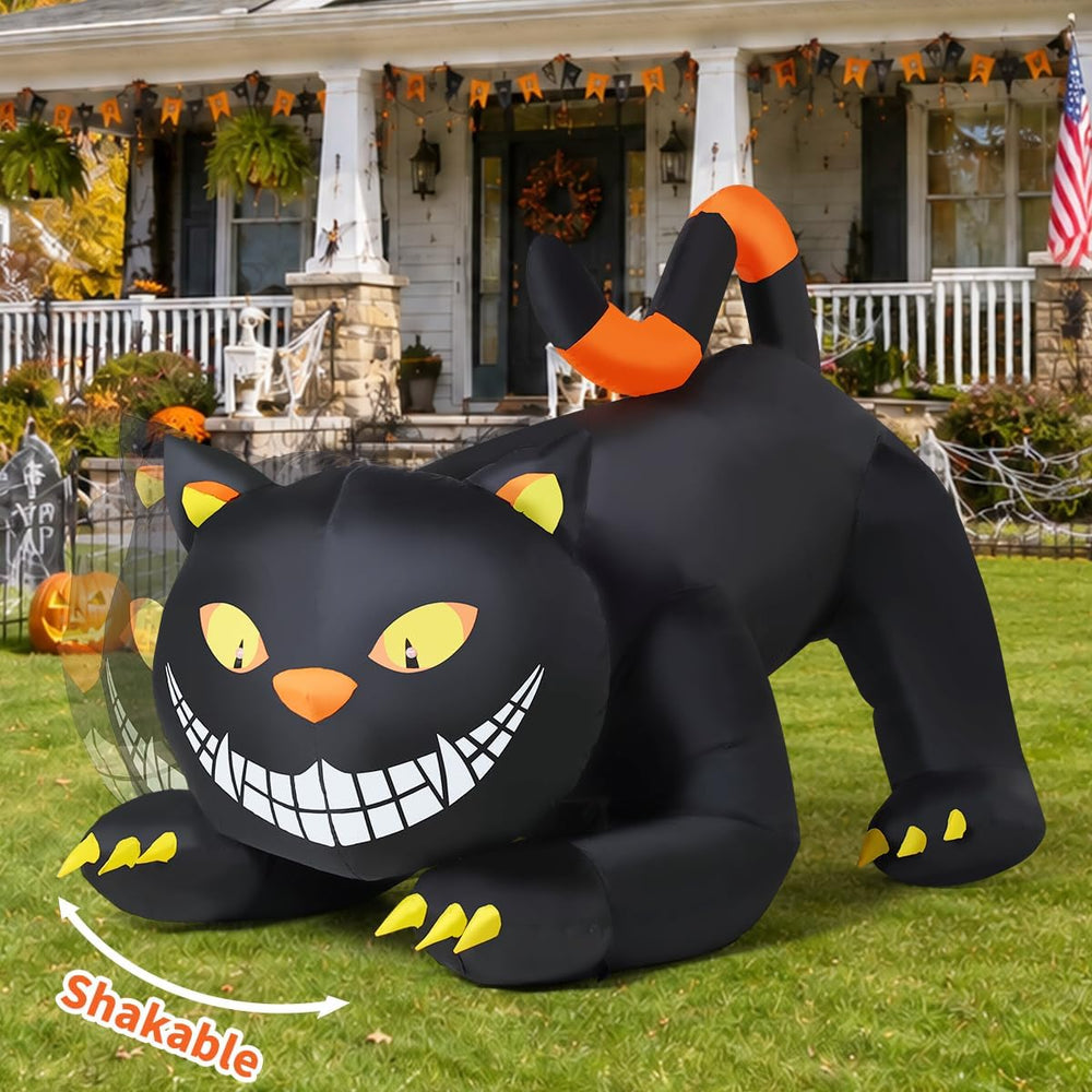 GOOSH 6 FT Halloween Inflatables Outdoor Black Cat with Shakable Head, Blow U...