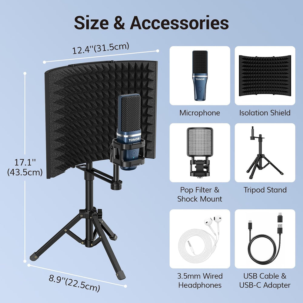 TONOR Studio Recording Microphone with Isolation Shield Set for Podcast