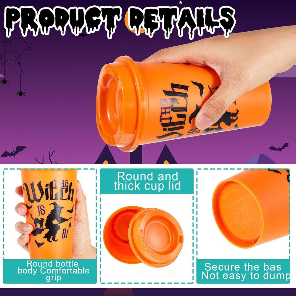 Chuangdi 30 Pack Halloween Cups with Lids Straws 16 oz Pumpkin