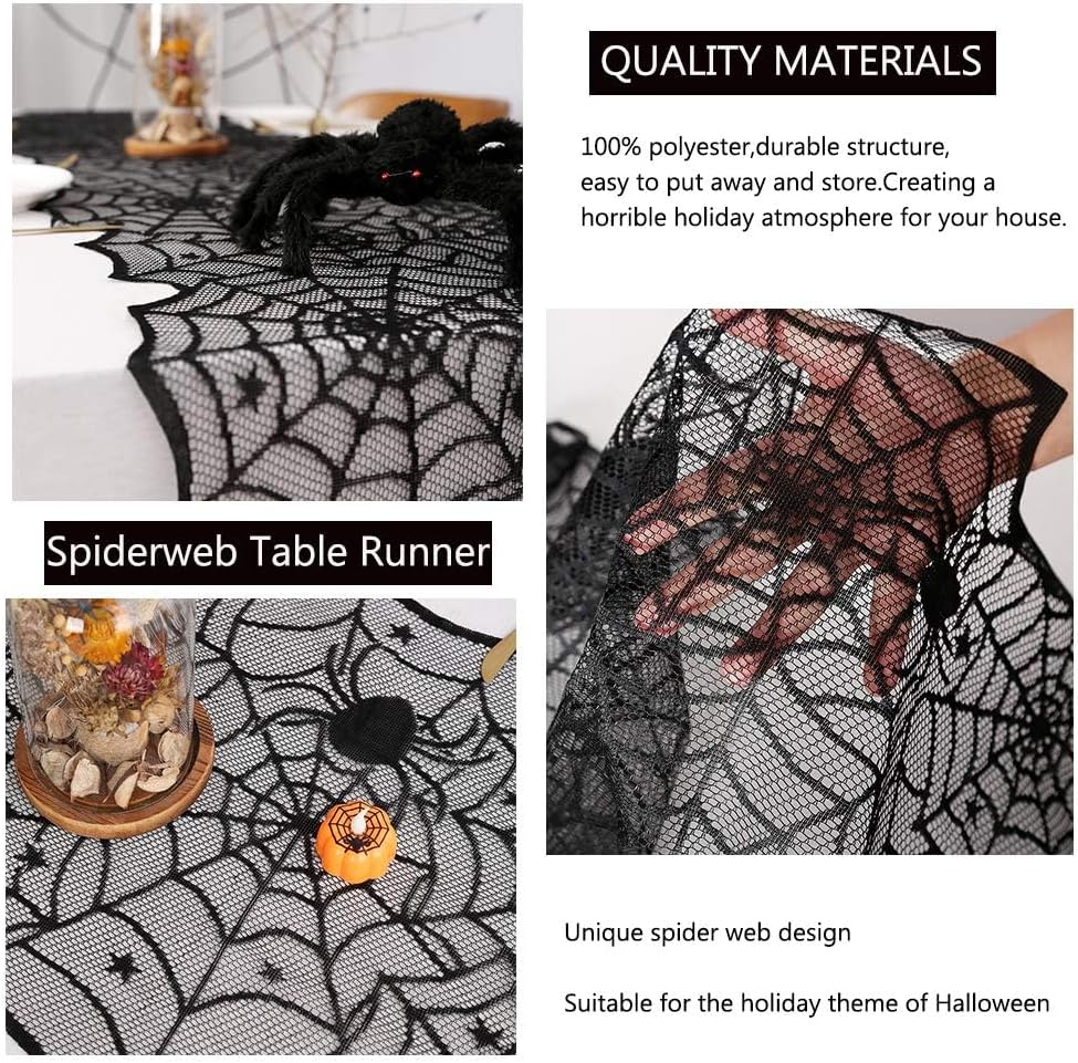 Halloween Table Runner Black Lace Spider Web Table Runner 6 Pack 18x72 Inch