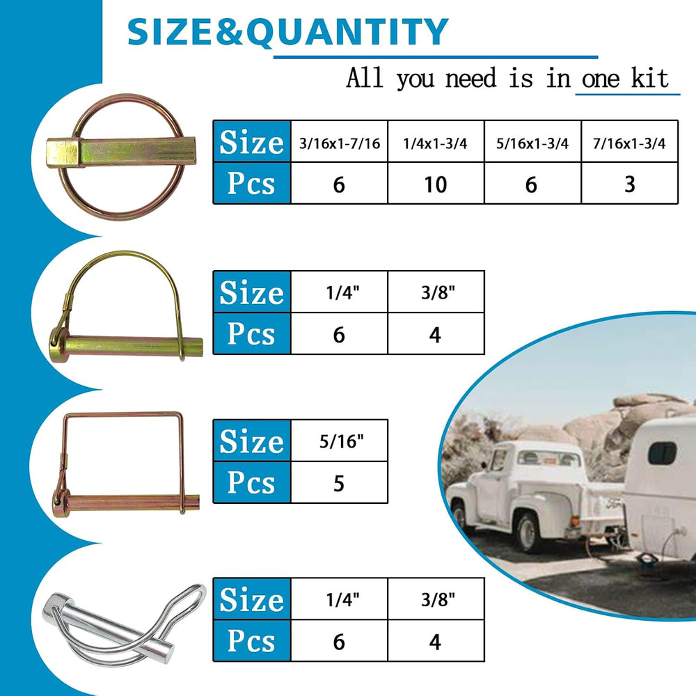 202PCS Hitch Pins Clip Pins, Linch and PTO Pins for Trailers Tractors Trucks ...
