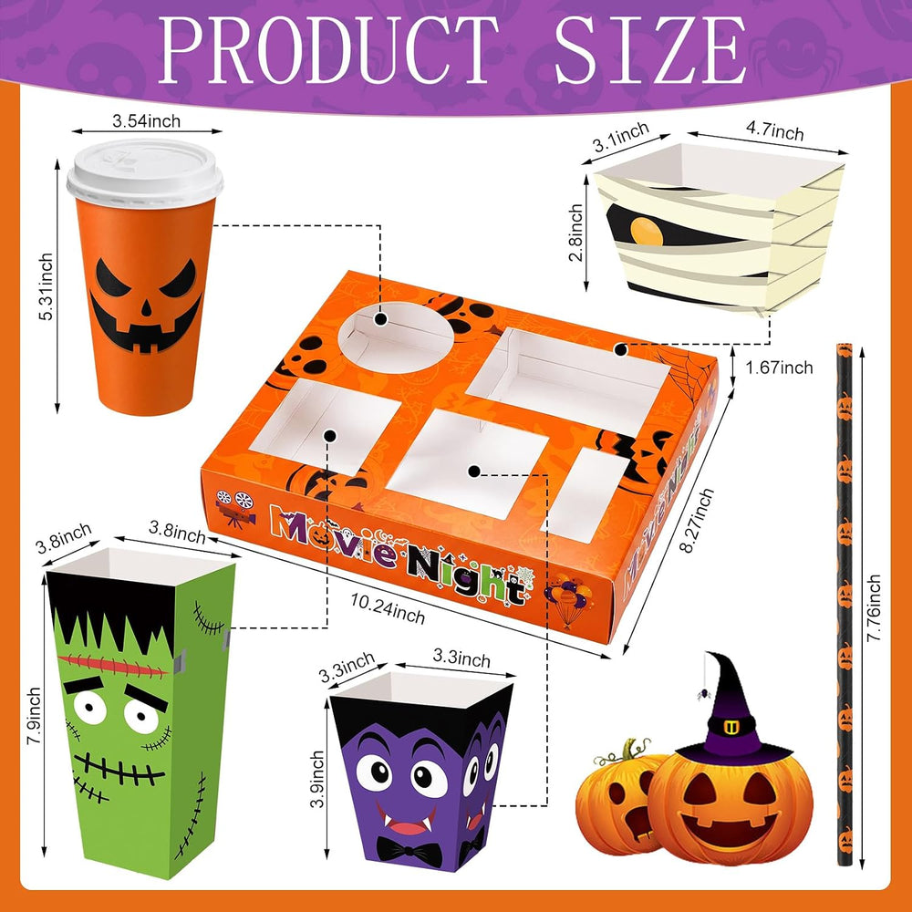 Bokon 172 Pcs/ 24 Sets Halloween Movie Night Snack Trays Supplies
