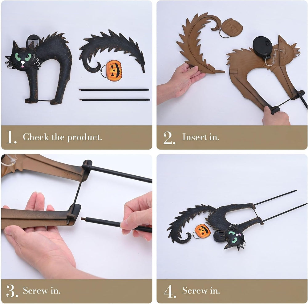 TERESA'S COLLECTIONS Outdoor Halloween Decor Black Cat Solar Garden Stake