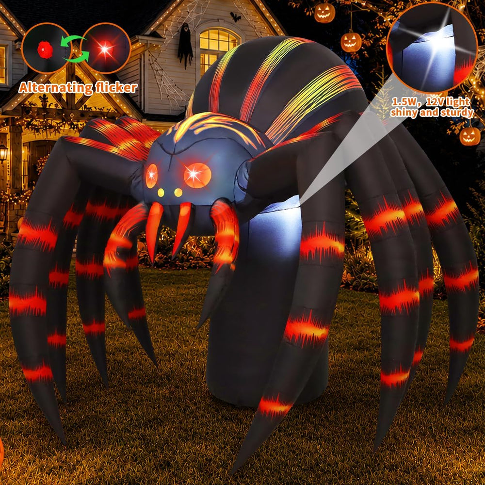 COMIN 7FT Halloween Inflatables Orange Stripe Spider Yard Decor with LEDs