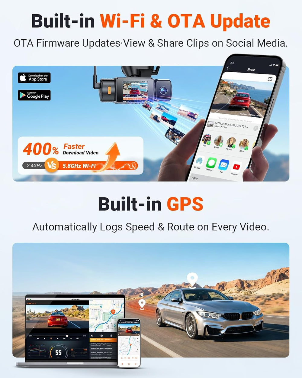 Vantrue N4S 2.7K 3 Channel Dash Cam, Triple STARVIS 2 Night Vision