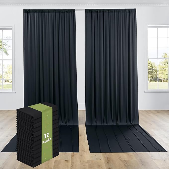 PartyVillage 60ft×15ft Black Backdrop Curtain for Halloween Parties, 12 Panel...