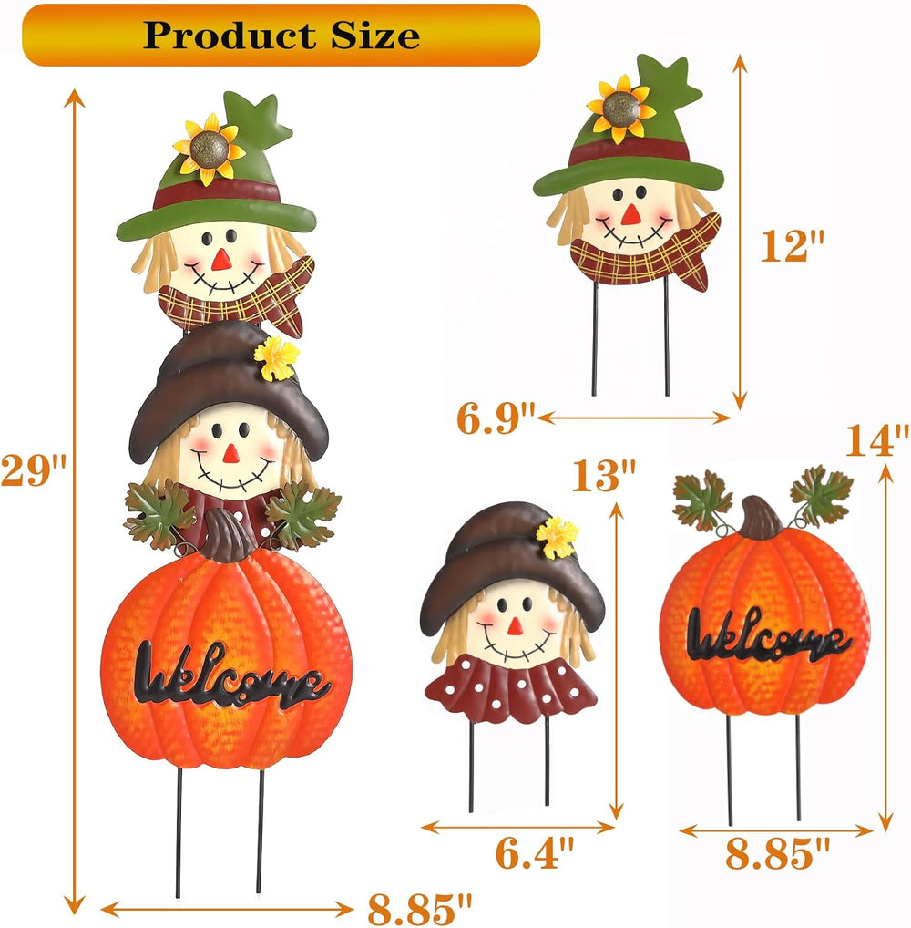 Fall Decorations for Home Outdoor, Metal Stacked Scarecrow & Pumpkin Yard...