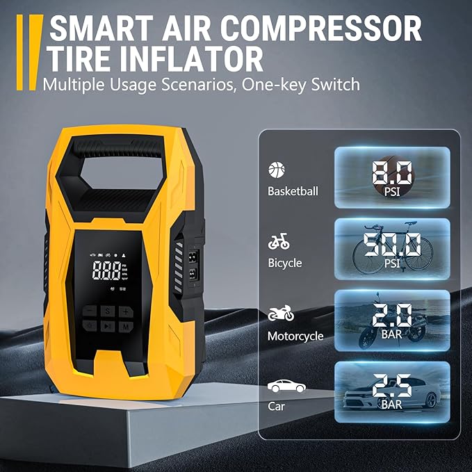 CARSUN AC/DC Tire Inflator Portable Air Compressor, Dual Power
