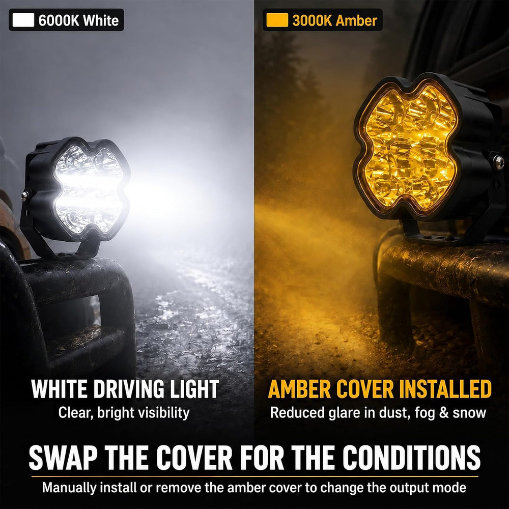 4 Inch 100W LED Pod Lights Amber DRL Clover Series Off Road Light Pods