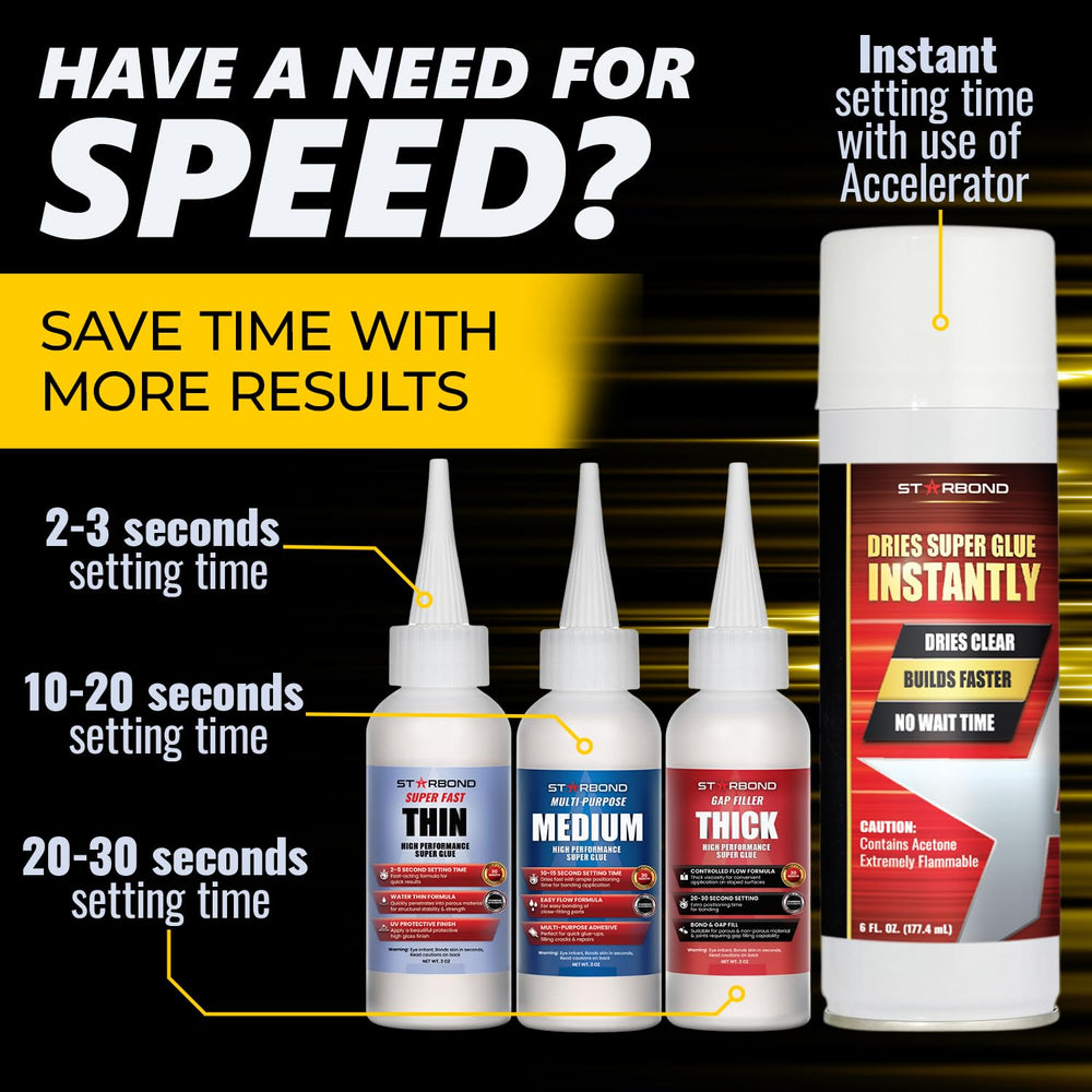 STARBOND CA Glue with Activator Kit – Thin, Medium & Thick 2 oz Bottles w...