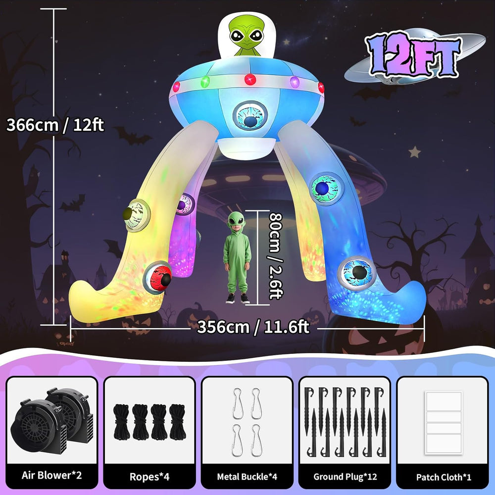 Kalolary 12FT Halloween Inflatables Archway UFO Alien