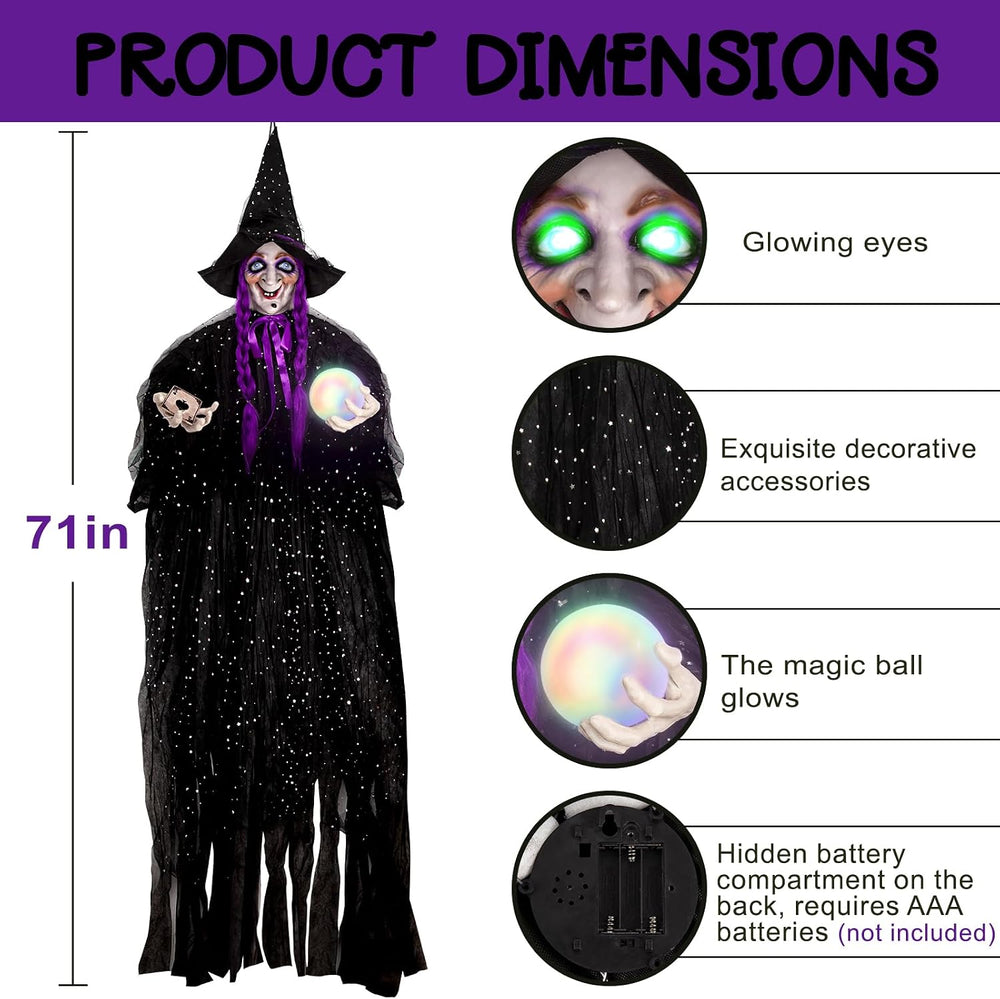 71” Halloween Hanging Talking Animatronics Witch with Sound Activated